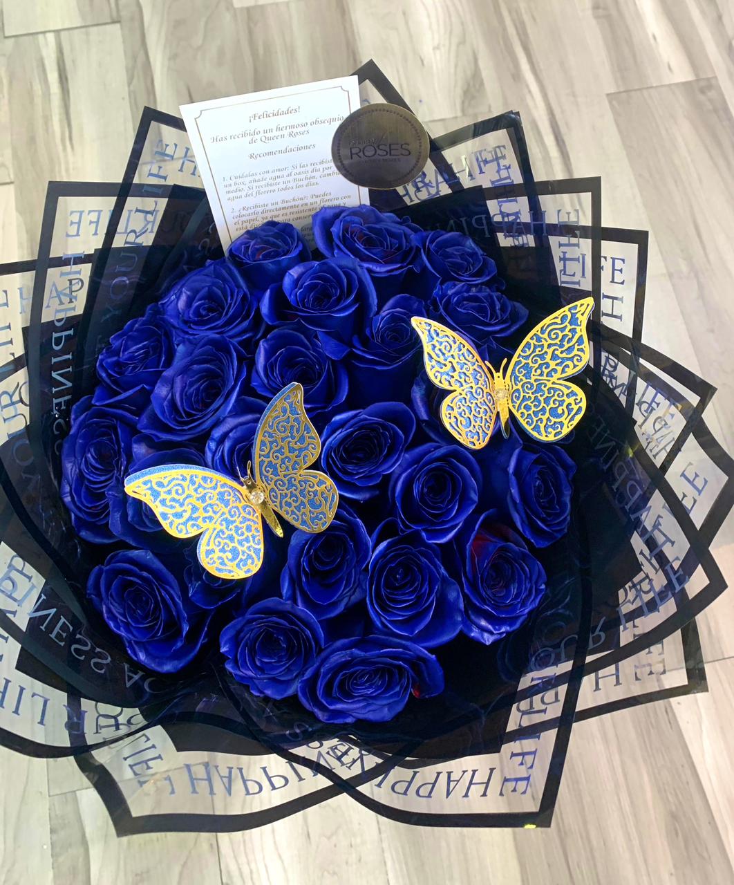 Buchón de rosas azules
